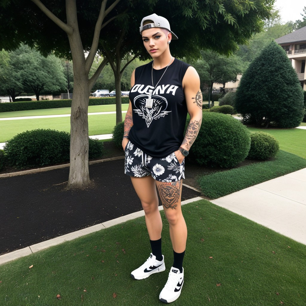 Zarya From Overwatch, Tribal Tattoos, In A Park AI Porn
