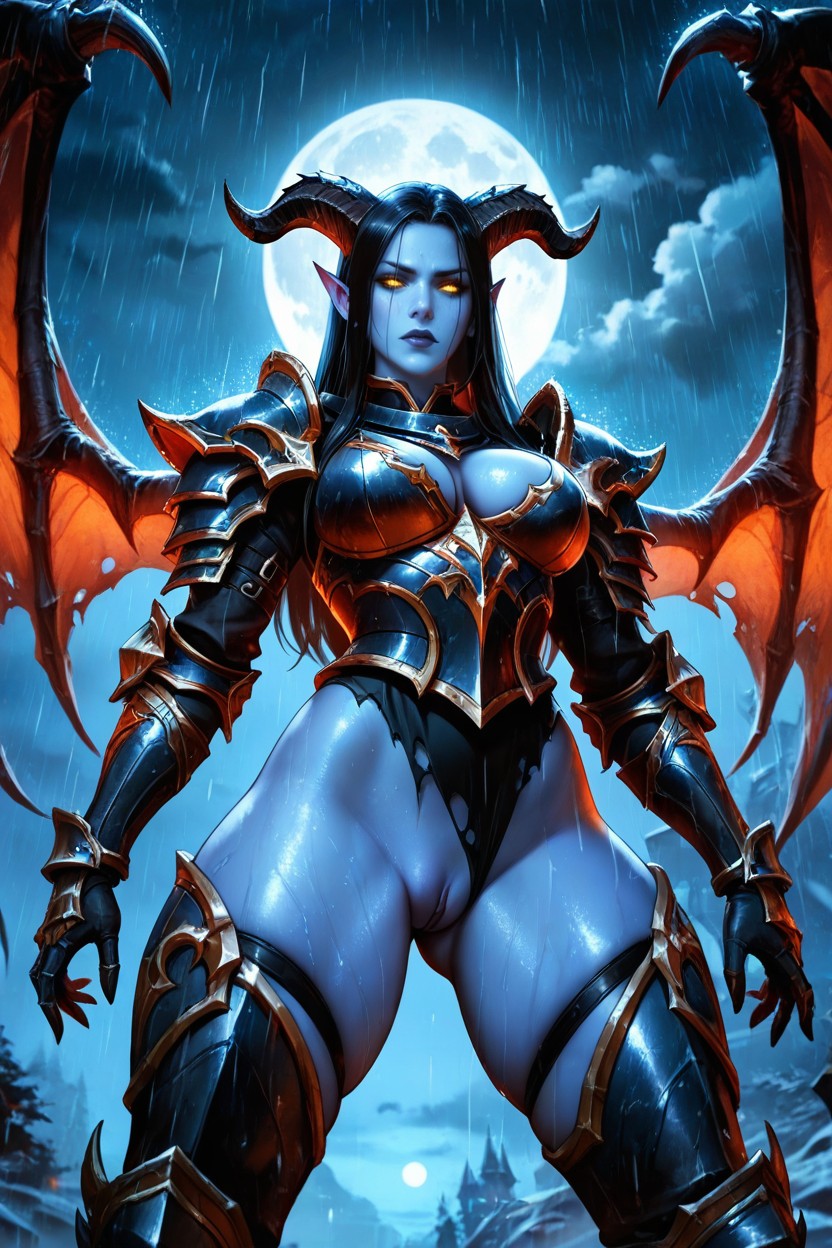Full Plate Armor, Moonlight, Glowing Yellow Eyes AI Porn