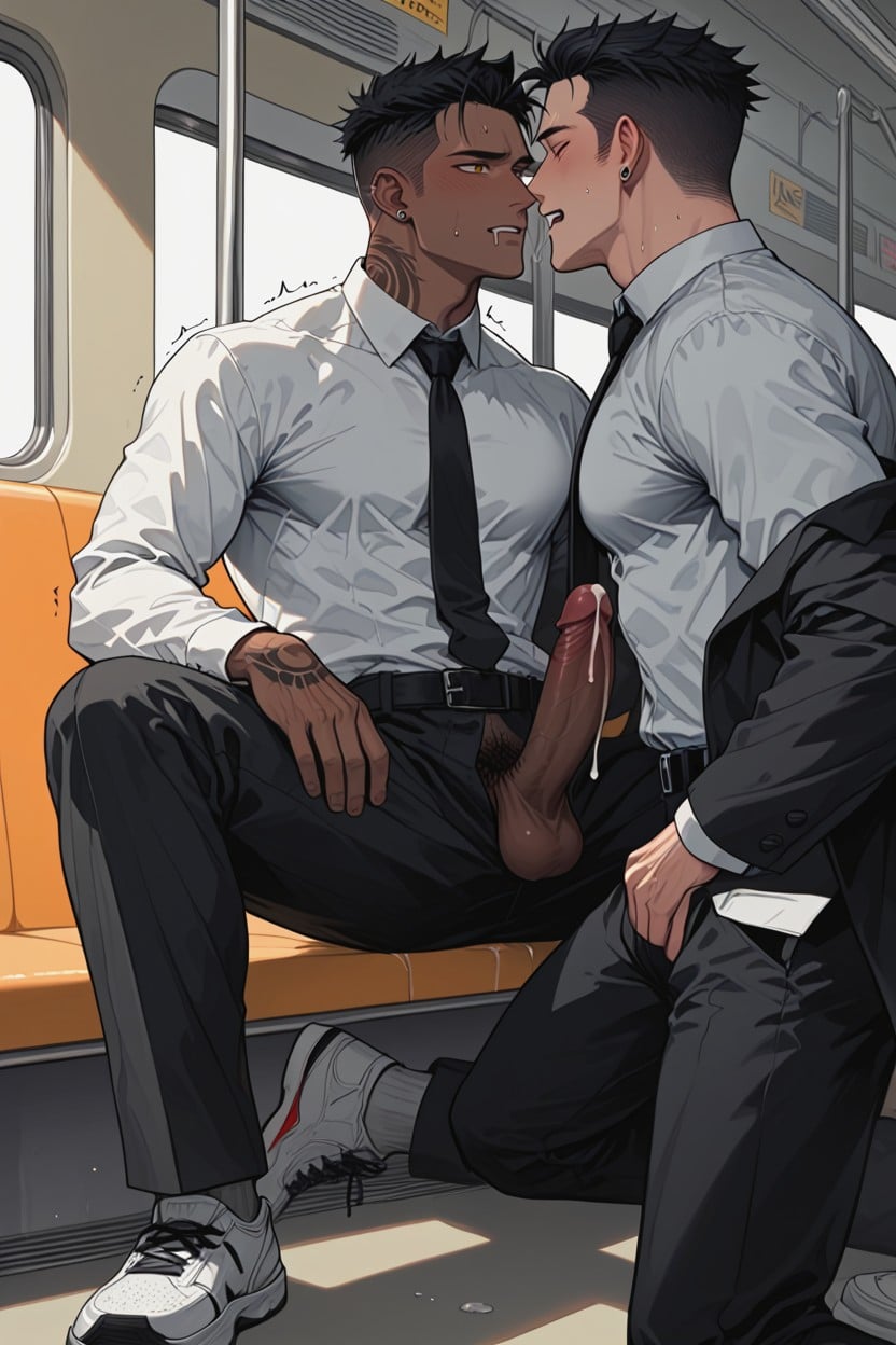Semen, Unbuttoned Black Tie, Man AI Gay Porn