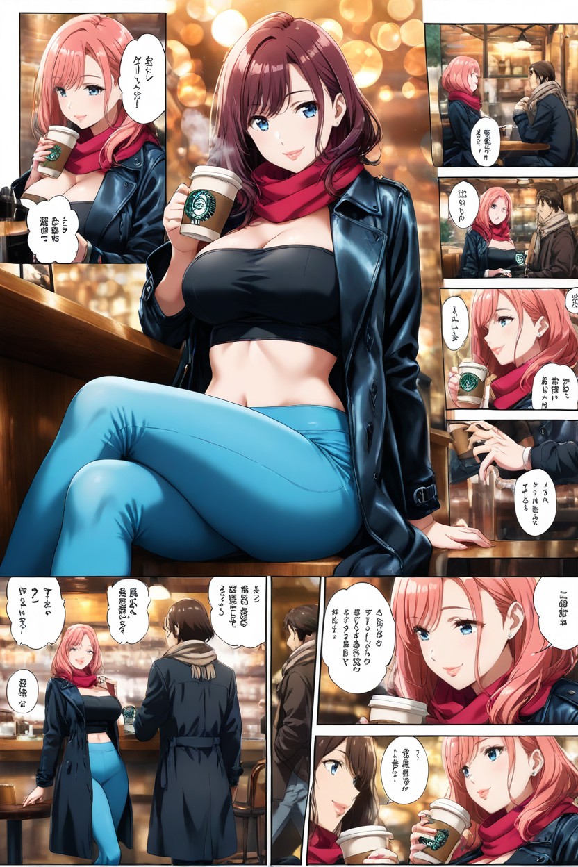 Large Breasts, Bold Outlines, Pink Hair Hentai AI Porn