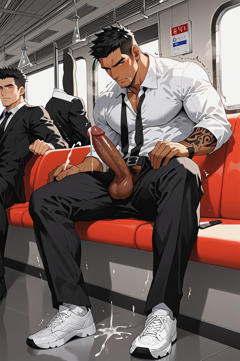 Drooling, Full Body Tattoos, Pants Unbuttoned To Expose Penis AI Gay Porn