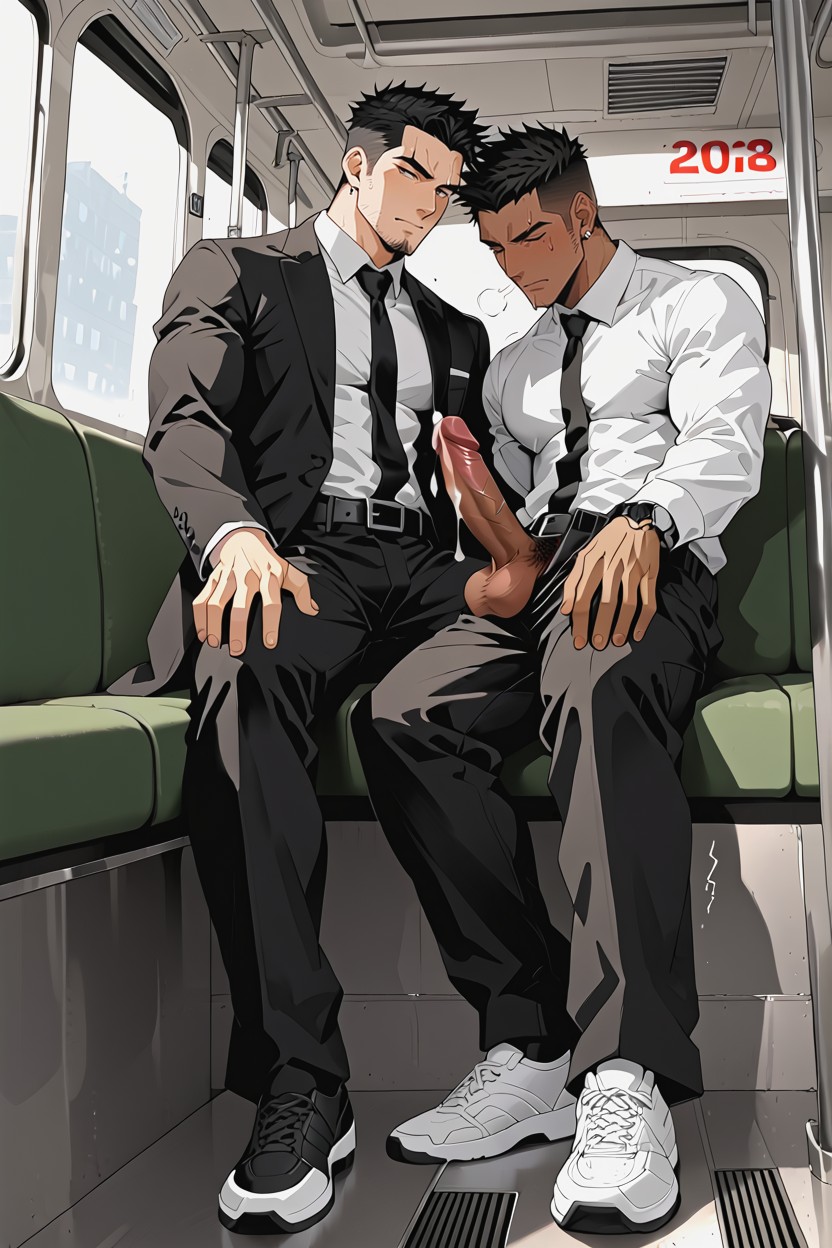 Kneeling, Subway, Milking AI Gay Porn