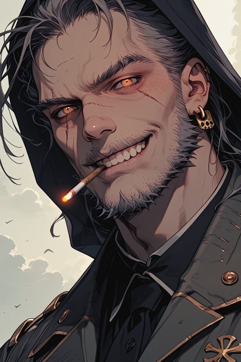 Evil Grin, Stormy Sea Background, Bottom Up Angle Hentai AI Porn