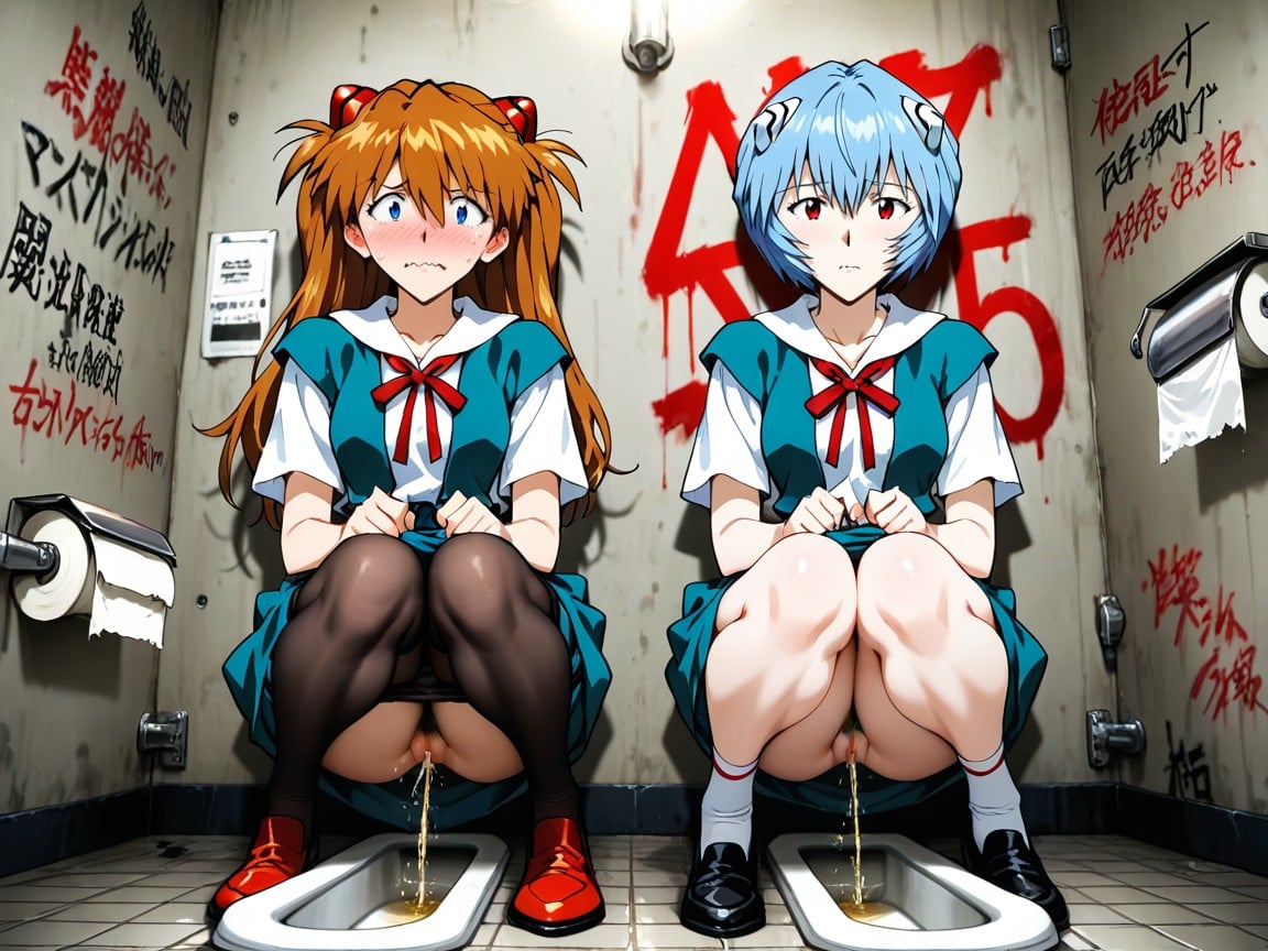 Pubic Hair, Small Breasts, Pissing In Toilet Bowl Hentai AI Porn