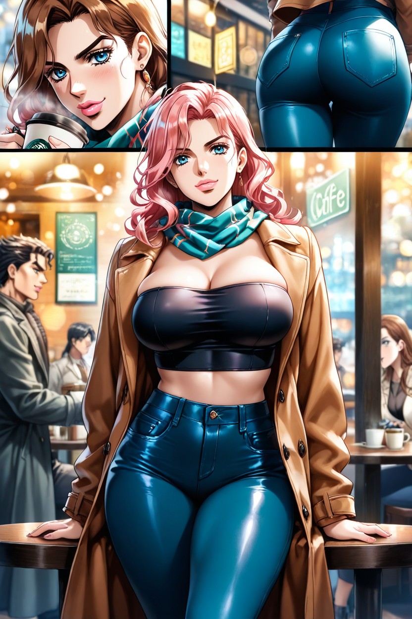 Jojo Art Style, Tube Top, Coat Hentai AI Porn
