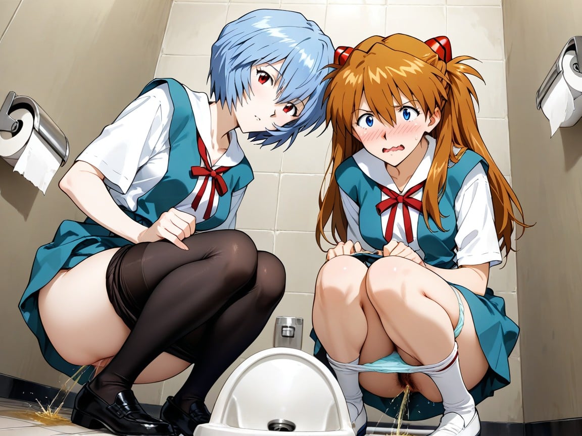 Pantyhose Pulled, Uniform, Toilet Bowl Hentai AI Porn