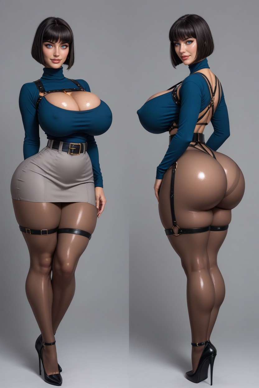 Bubble Butt, Bimbo Lips, Legs Harness AI Porn