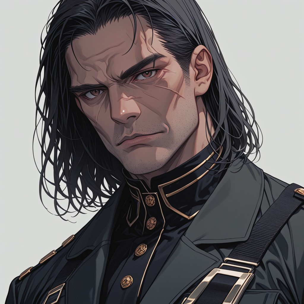 Pressed Uniform Style Coat, Prominent Brow Ridge, Deep Wrinkles Hentai AI Porn