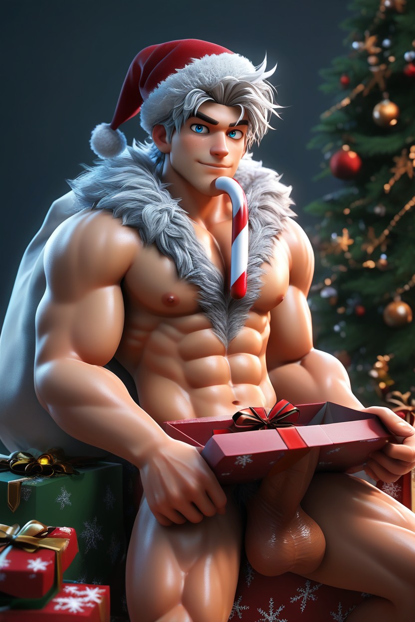 Naked, Athletic Body, Huge Balls AI Gay Porn