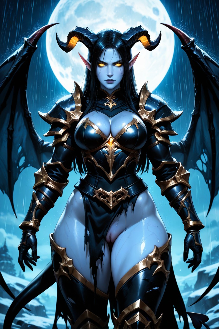 Blue Skin, Long Straight Hair, Full Armor AI Porn