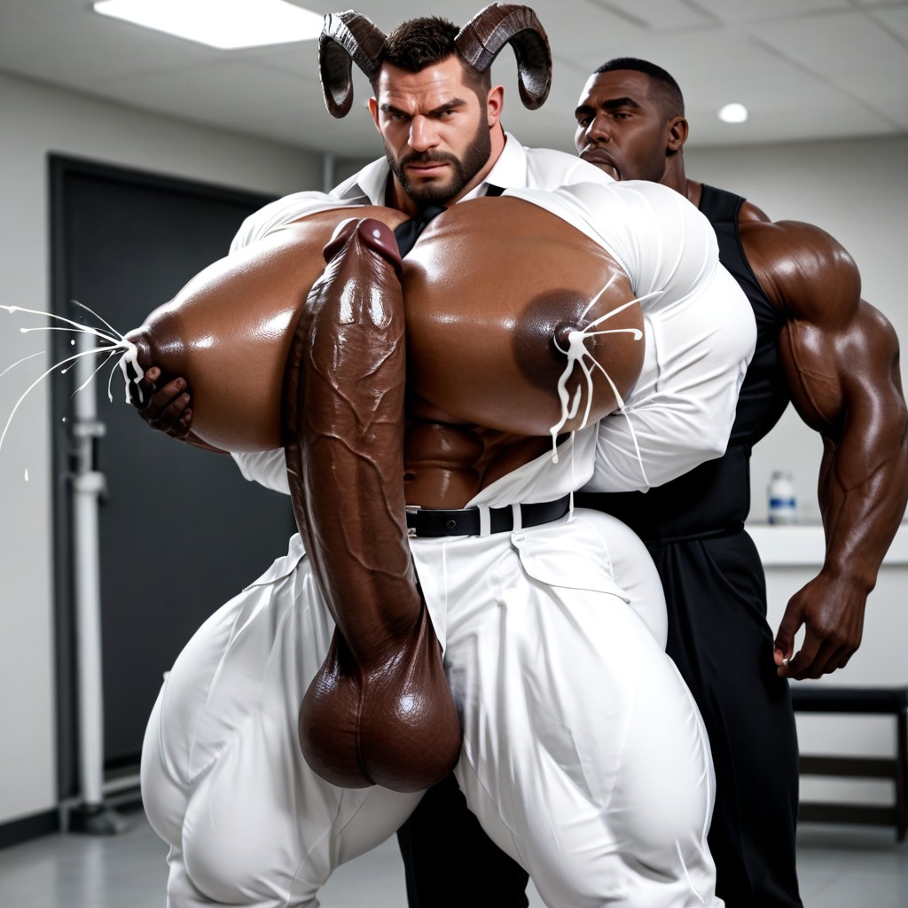 Brown Skin, White Button Up Shirt, Tight White Pants AI Gay Porn