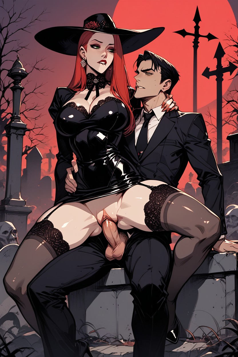 Black Garter Belt, Beautiful Widow Dress, Straddle Sex AI Porn