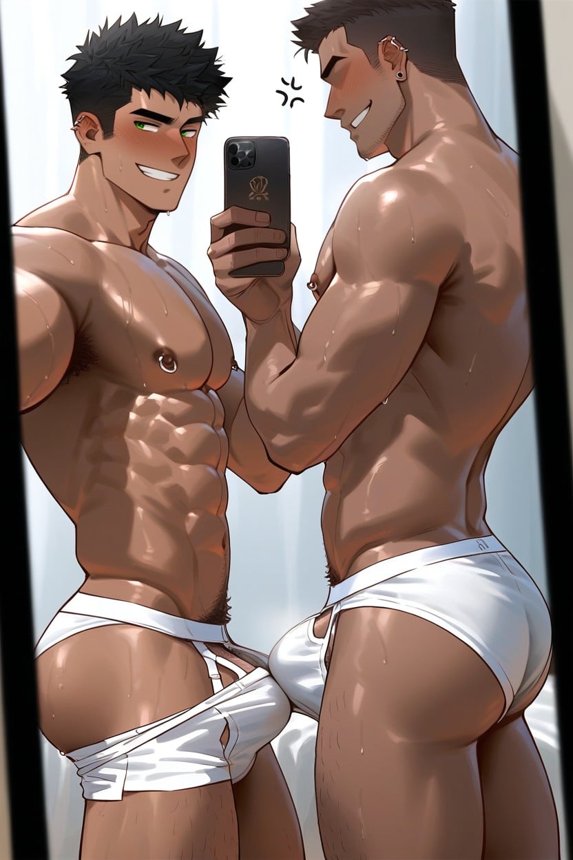 Pierced Nipples, Morning Wood, Standing AI Gay Porn
