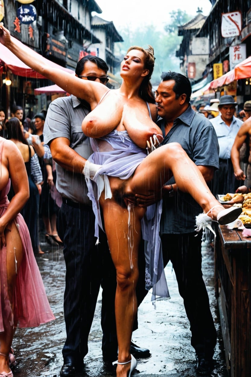 Posing Over Bar, Hyper Lactating, Oiled Skin AI Porn