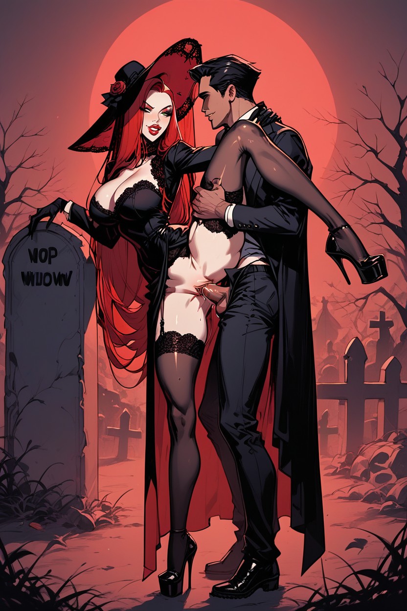 Black Detailed Stockings, Showing Vampire Teeth, 25+ AI Porn