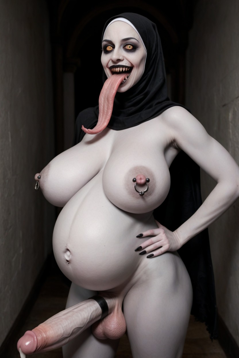Creepy Dark Hallway, Visible Breasts, Black Nails Porno IA transsexuelle
