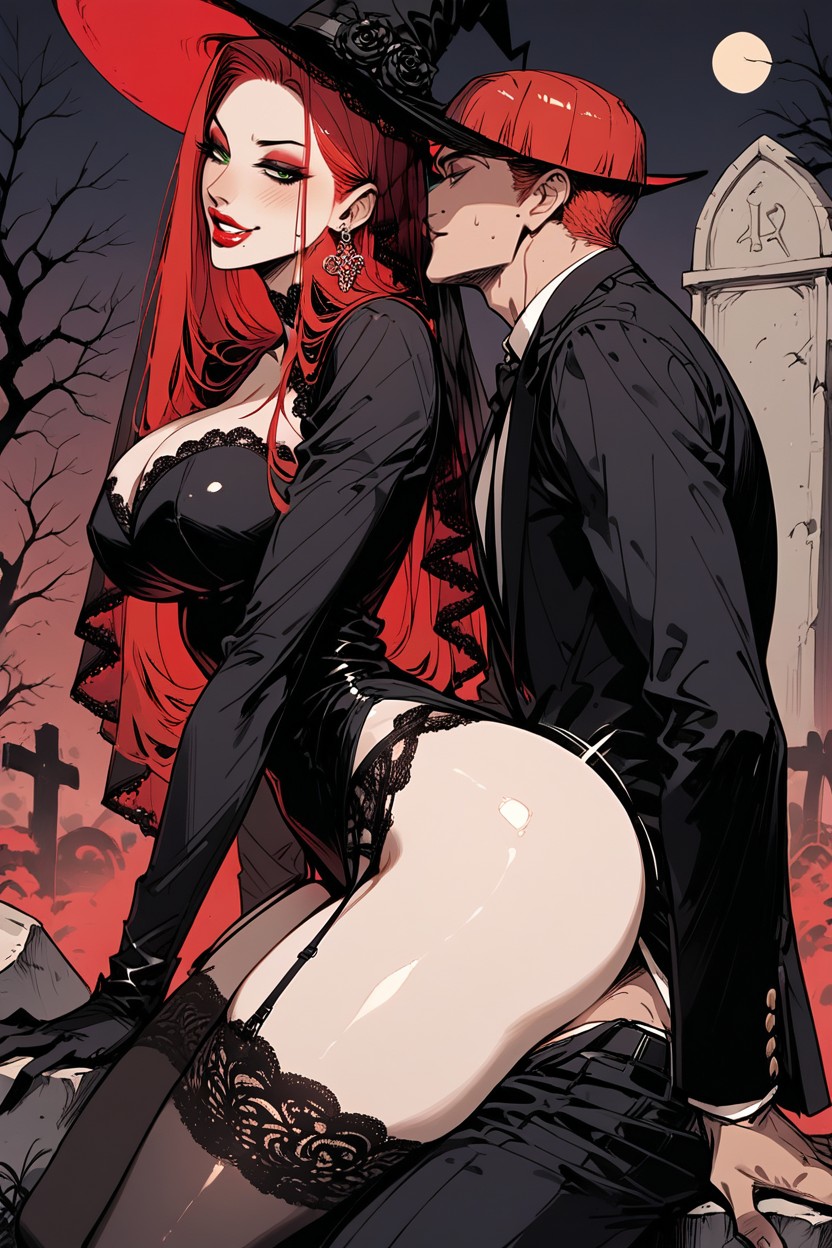 Puffy Breast, Red Hair, Eyeliner AI Porn