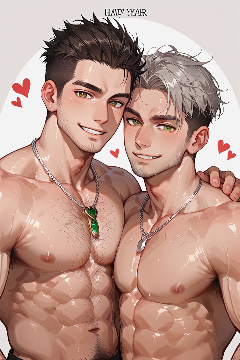 Stomach To Head View, Grin Smile, Pale Skin Man AI Gay Porn