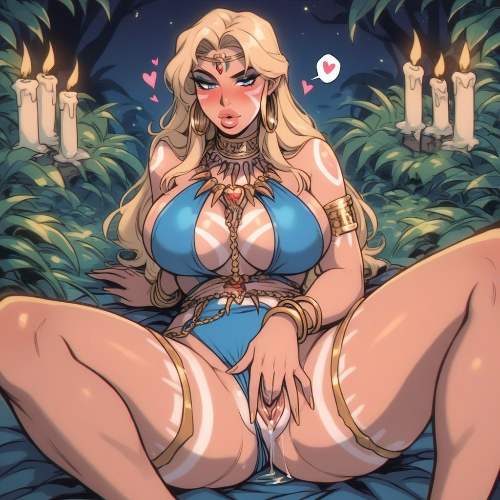 Speech Bubbles, Female Masturbation, Tribal Body Paint AI Porn