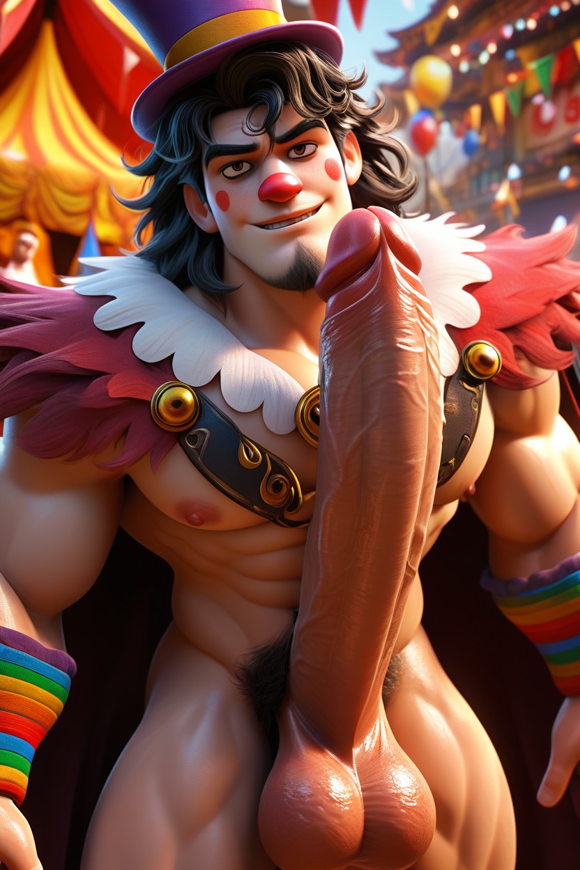 Under The Big Top, Red Ringmaster Coat, Ectomorph Body AI Gay Porn