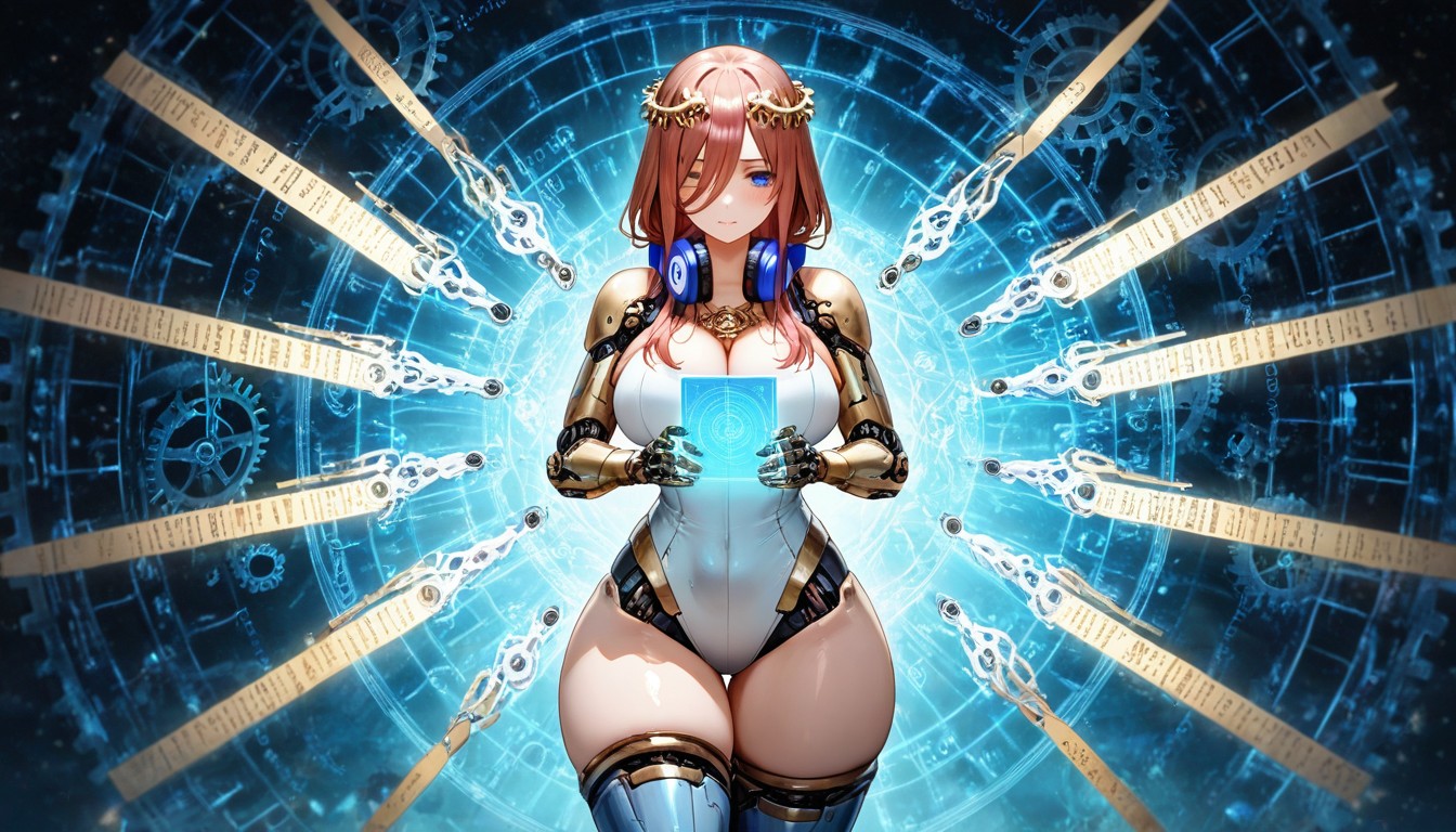 Slight Cyborg Body, Wide View, Long Grey Hair Hentai AI Porn