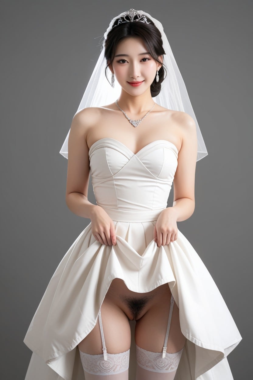 Strapless, Standing, White Veil アジアのAIポルノ