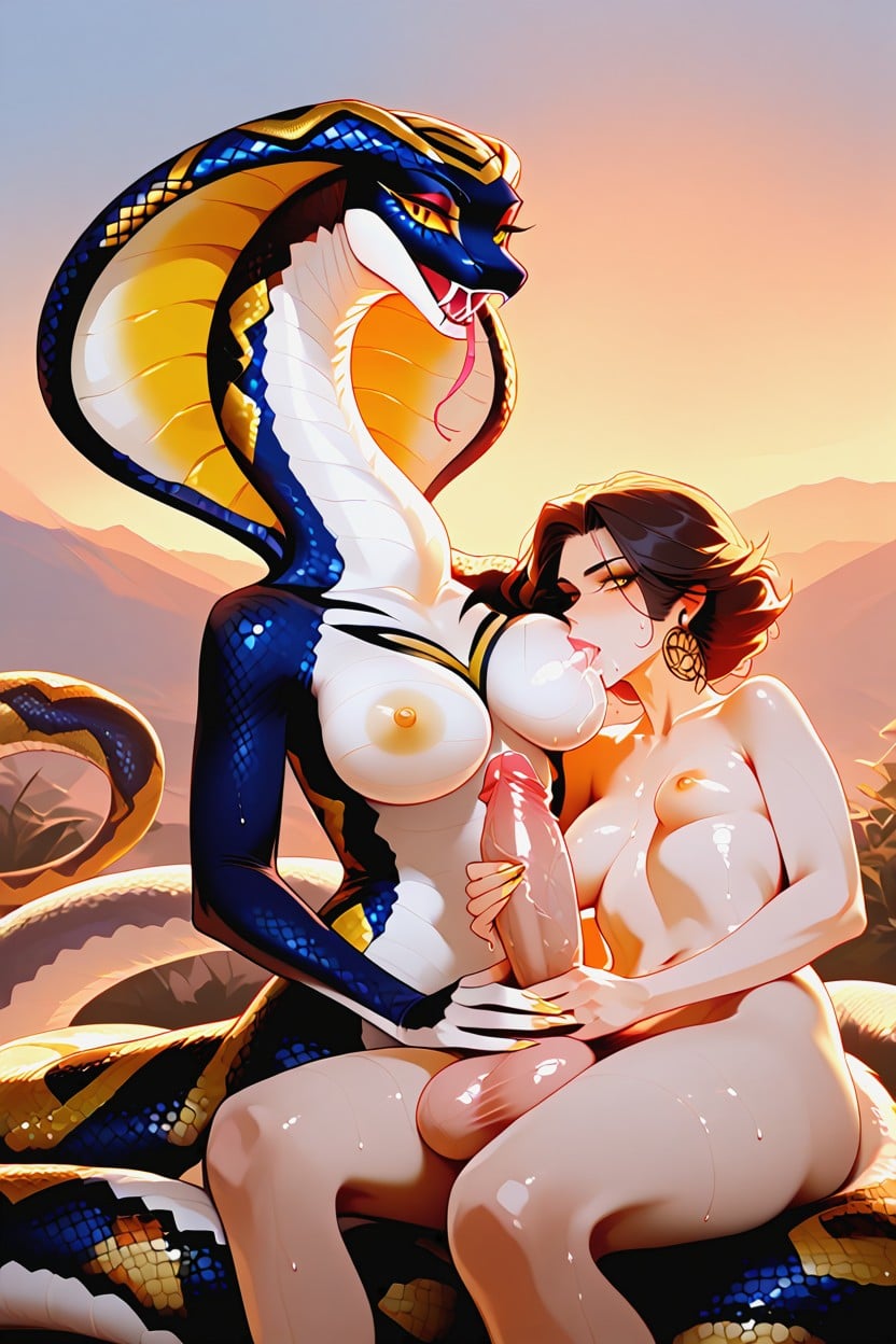 Hypersized Cock, Mouth Agape, Naga Furry AI Porn