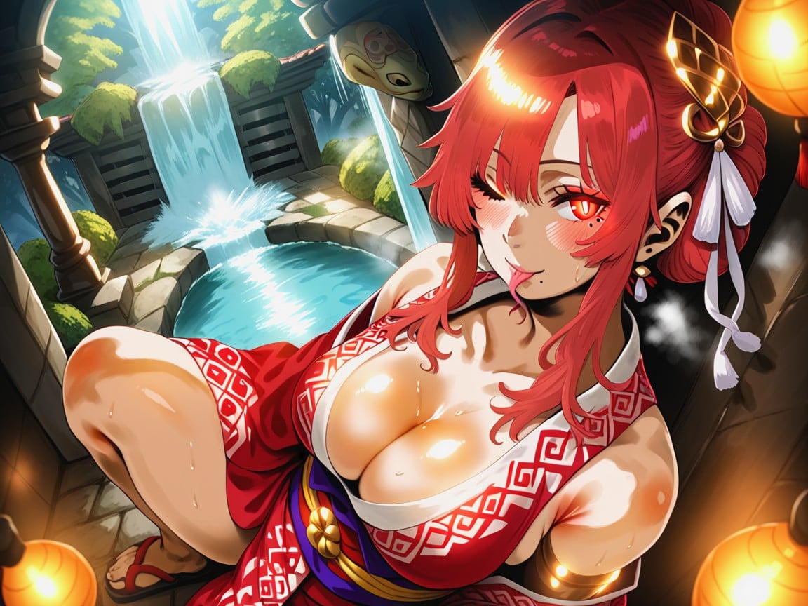 Afterimage, Red Scale Trim Sash, Wearing Snake Print Deity Clothes Hentai AI Porn