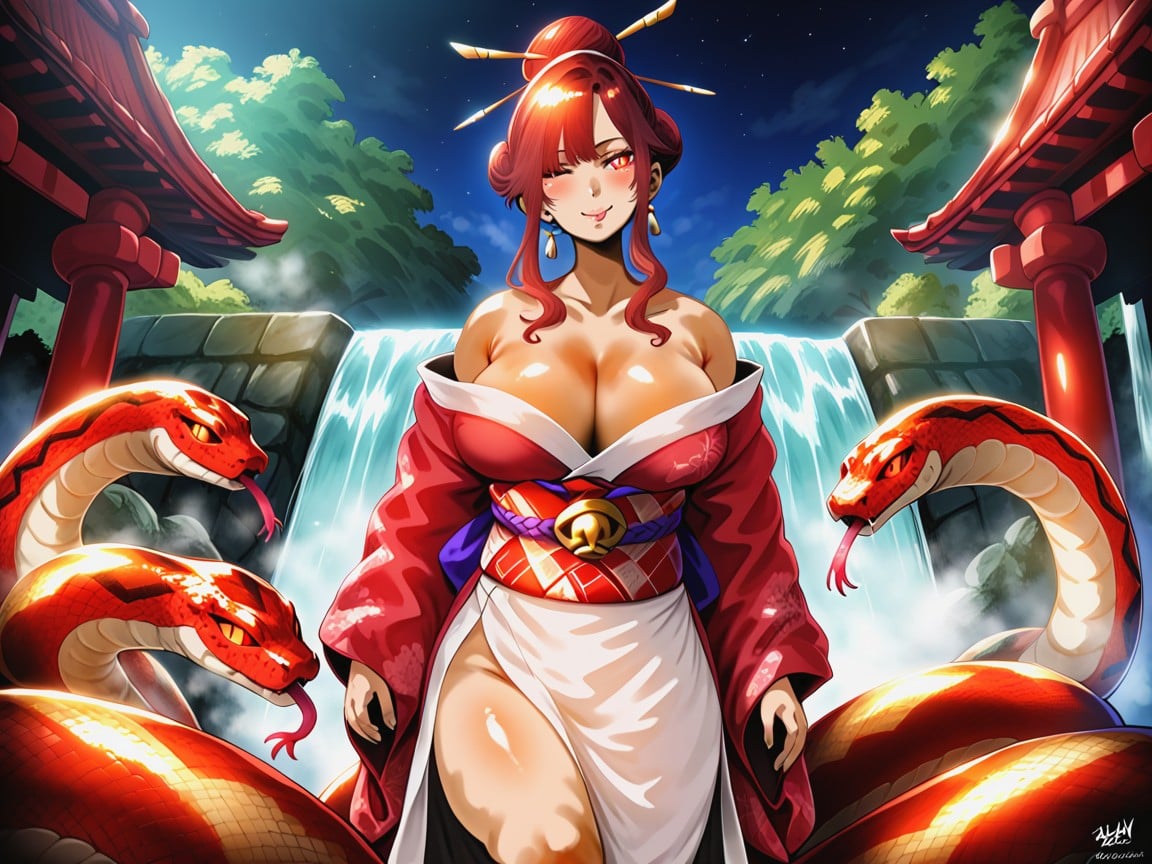 Kimono, Sharp Edges And Lines, Snake Tongue Forked Hentai AI Porn