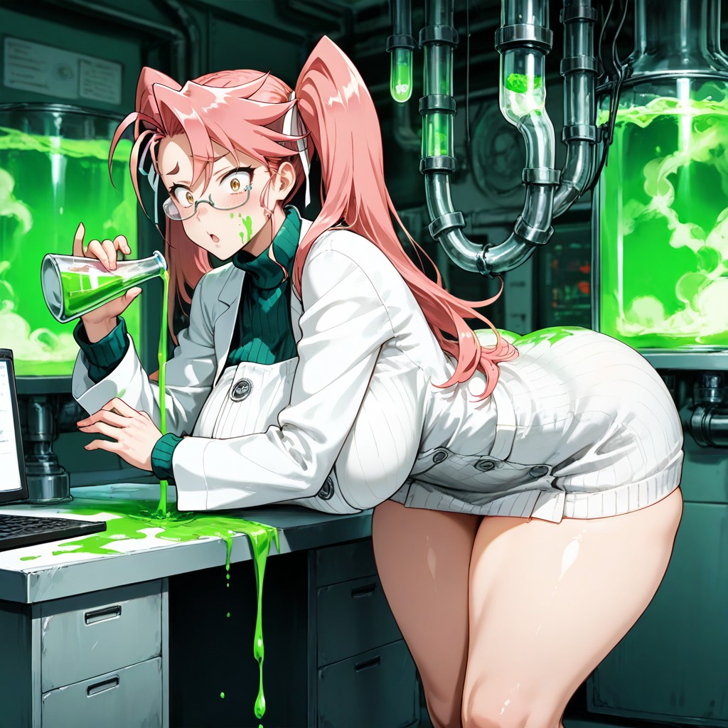 Lady Scientist, Leaning Forward, Shocked Hentai AI Porn