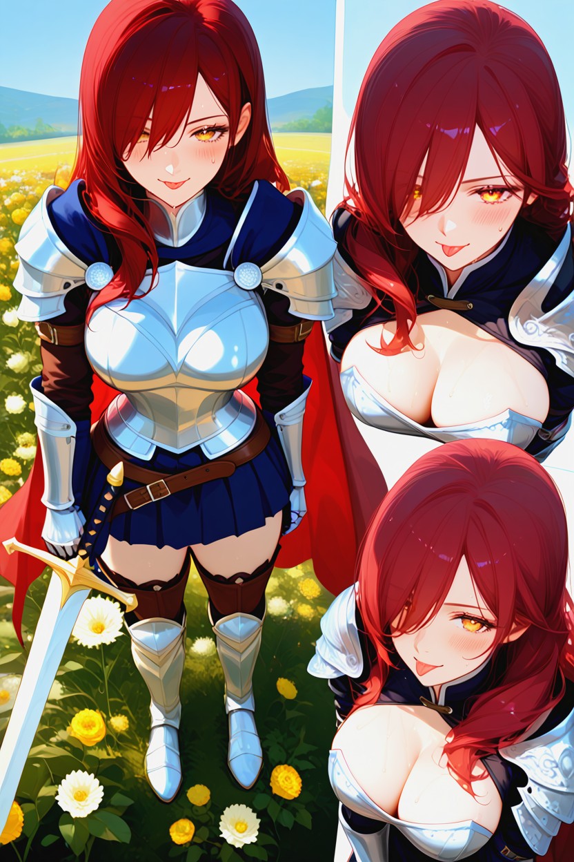Heroic Looking Up At Viewer, Sword, Armored Gloves Hentai AI Porn