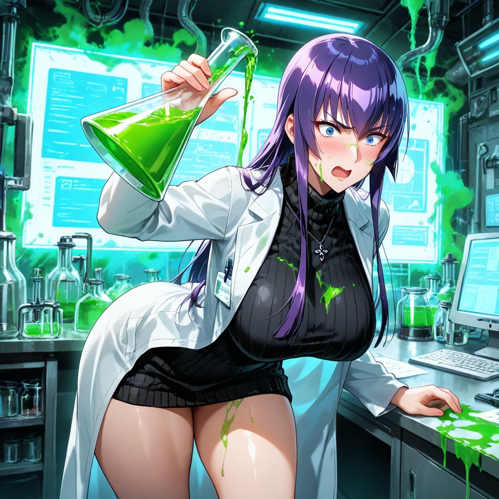 Sweater Dress, Conducting Chemical Experiment, Detailed Hentai AI Porn