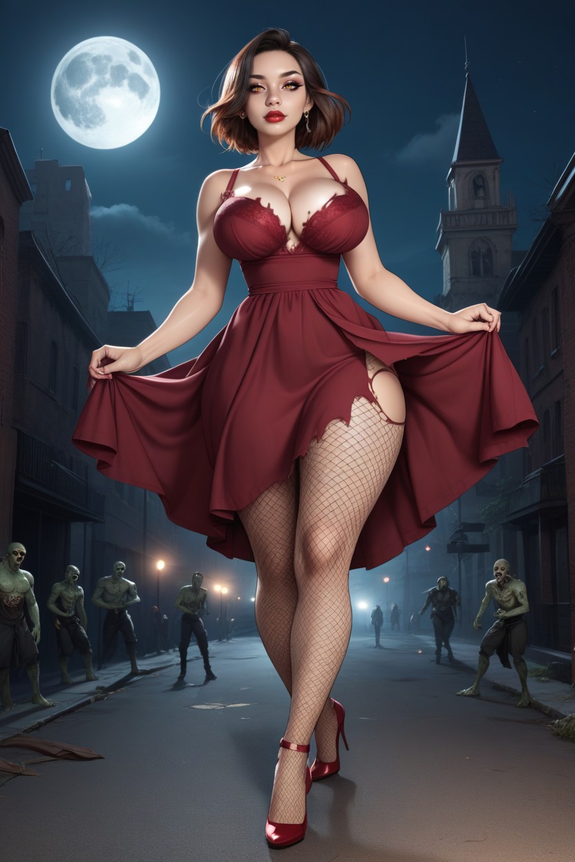 Bouncing Tits, Red Dress, High Heels AI Porn