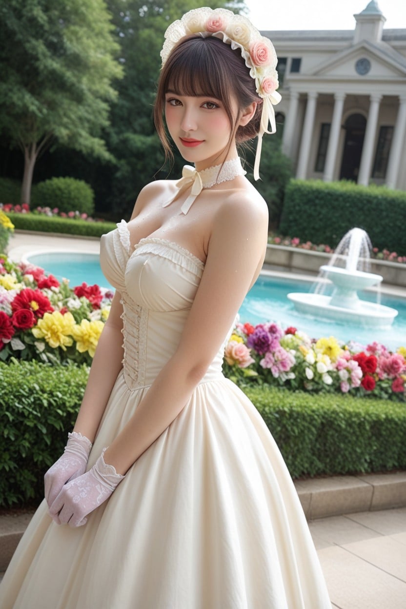 Large Brown Eyes, Lace Gloves, Bust Shot Asian AI Porn