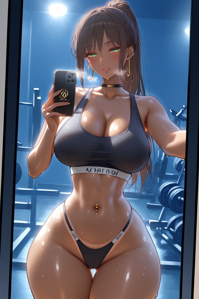 Wet Breasts, Brunette, Selfie In Mirror Hentai AI Porn