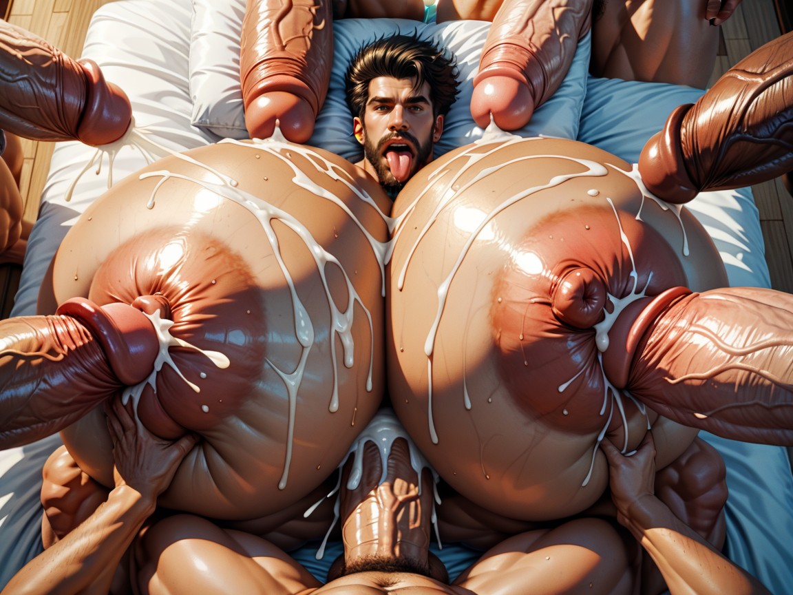 Big Extreme Hyper Nipples, Focus Under Boob, Double Penetration In Mouth AI Gay Porn