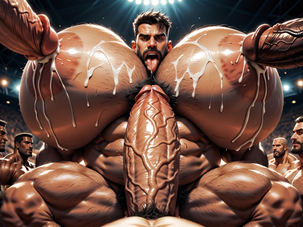 18+, Hairy Thick Hyper Muscled Body, Big Pecs AI Gay Porn