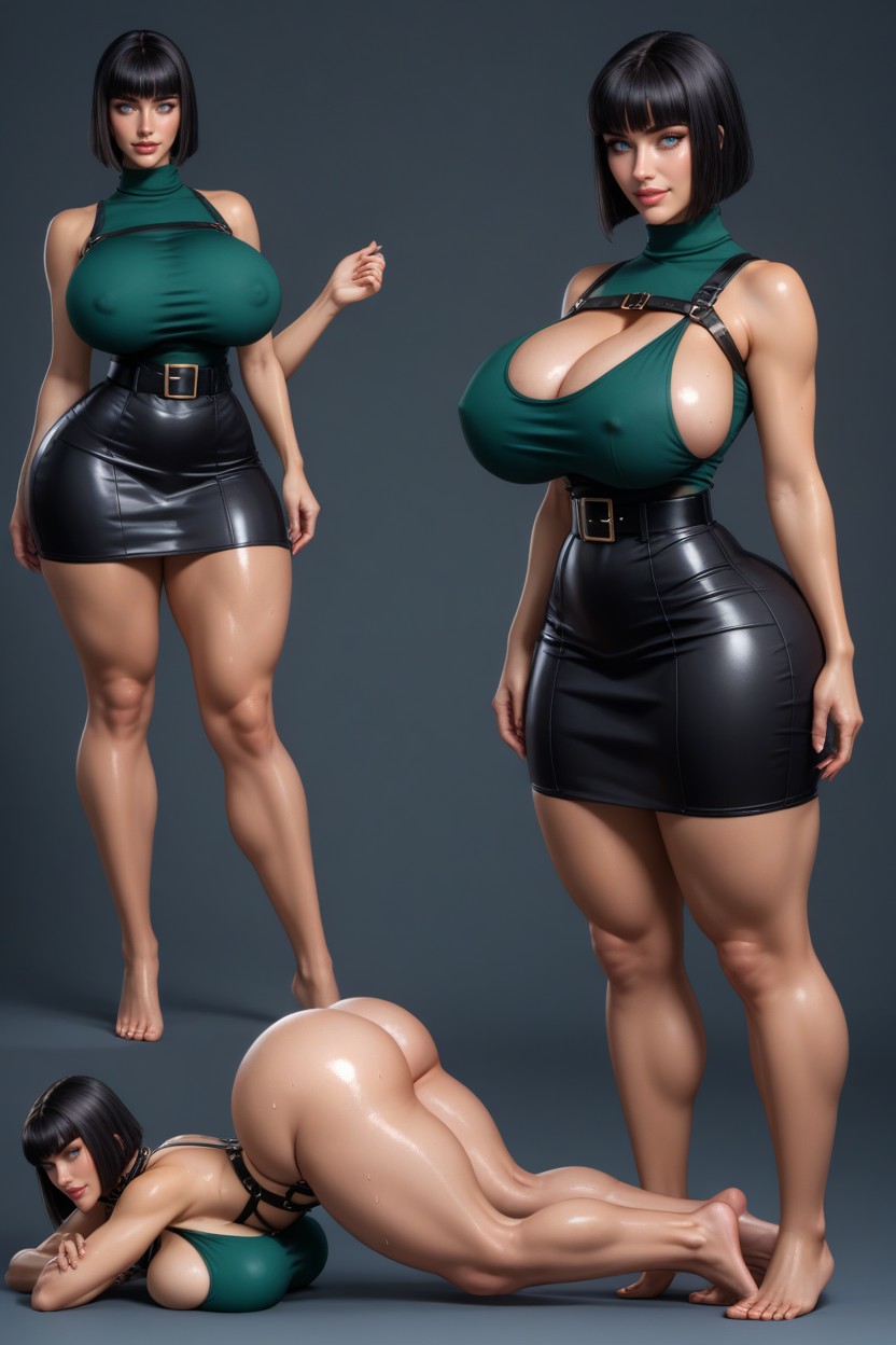 Black Skirt Slit, Extremely High Slit, Extremely Beautiful AI Porn