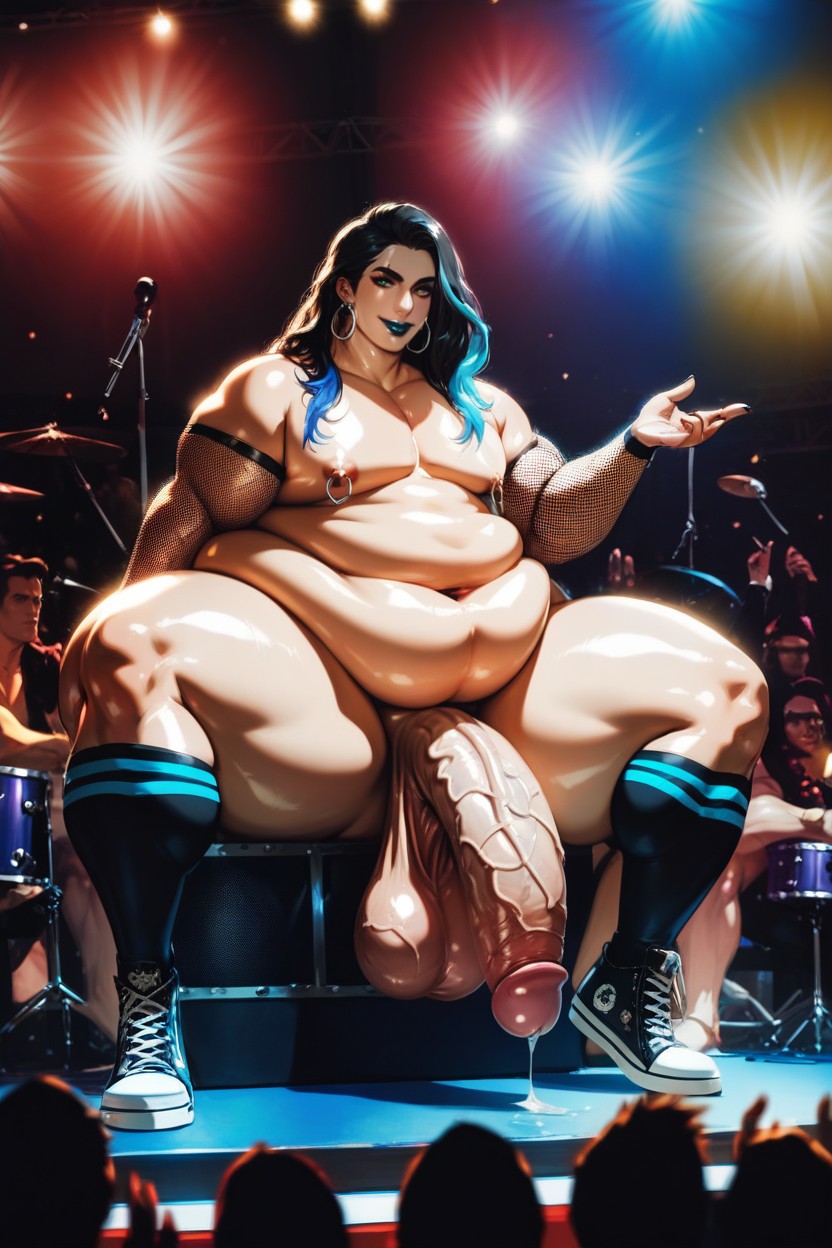 Black Hair With Blue Highlights, Huge Fat Ass, Absurdly Comically Long Oversized Veiny Penis AI Gay Porn