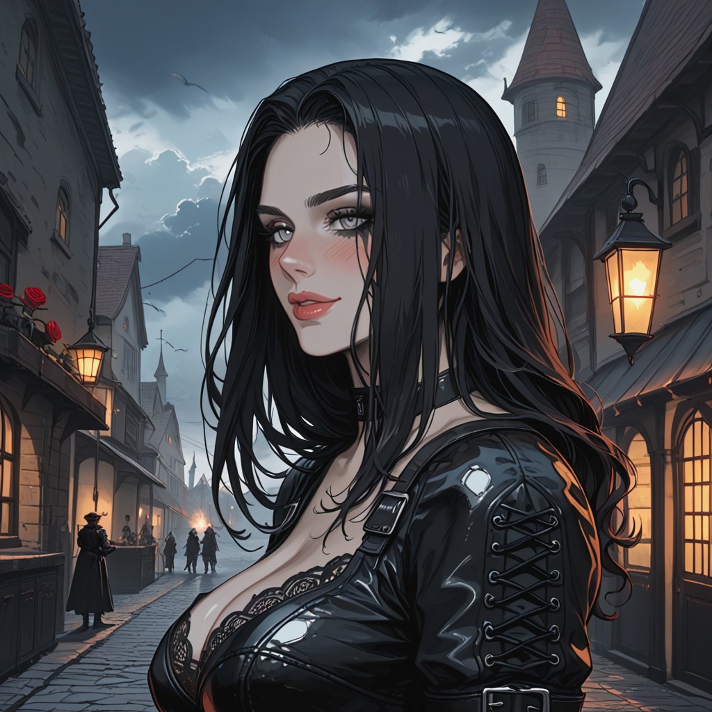 Supple Leather Cuirass, Embossed Leather Patterns, Black Choker Hentai AI Porn