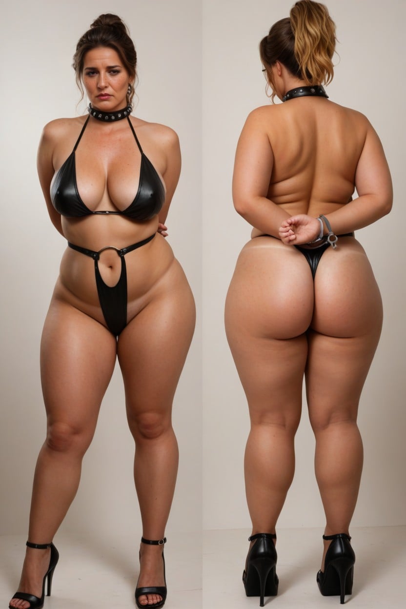 Handcuffs On Ankles, Ponytail Hairstyle, Bikini MILF AI Porn