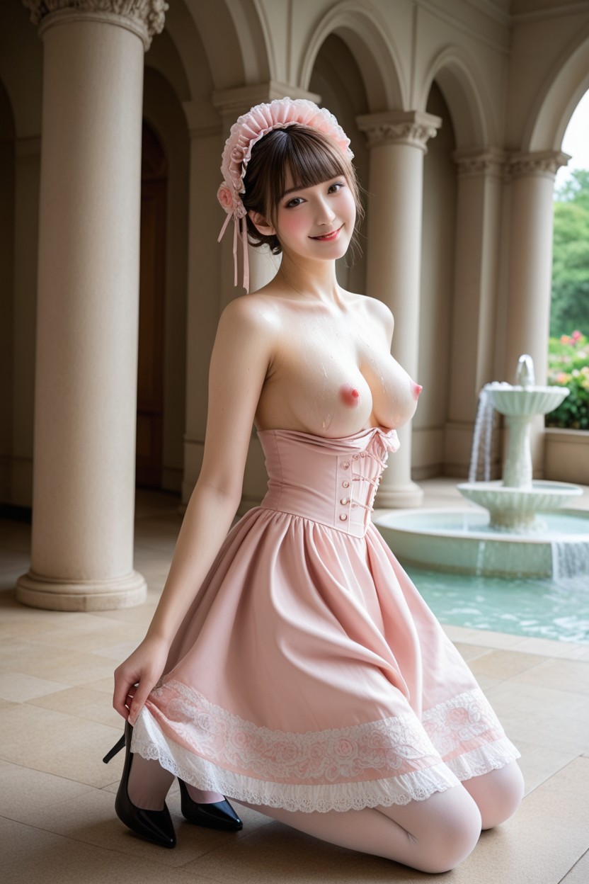 Erect Puffy Pink Nipples Exposed, Cinematic, Victorian High Heels Porno asiático IA
