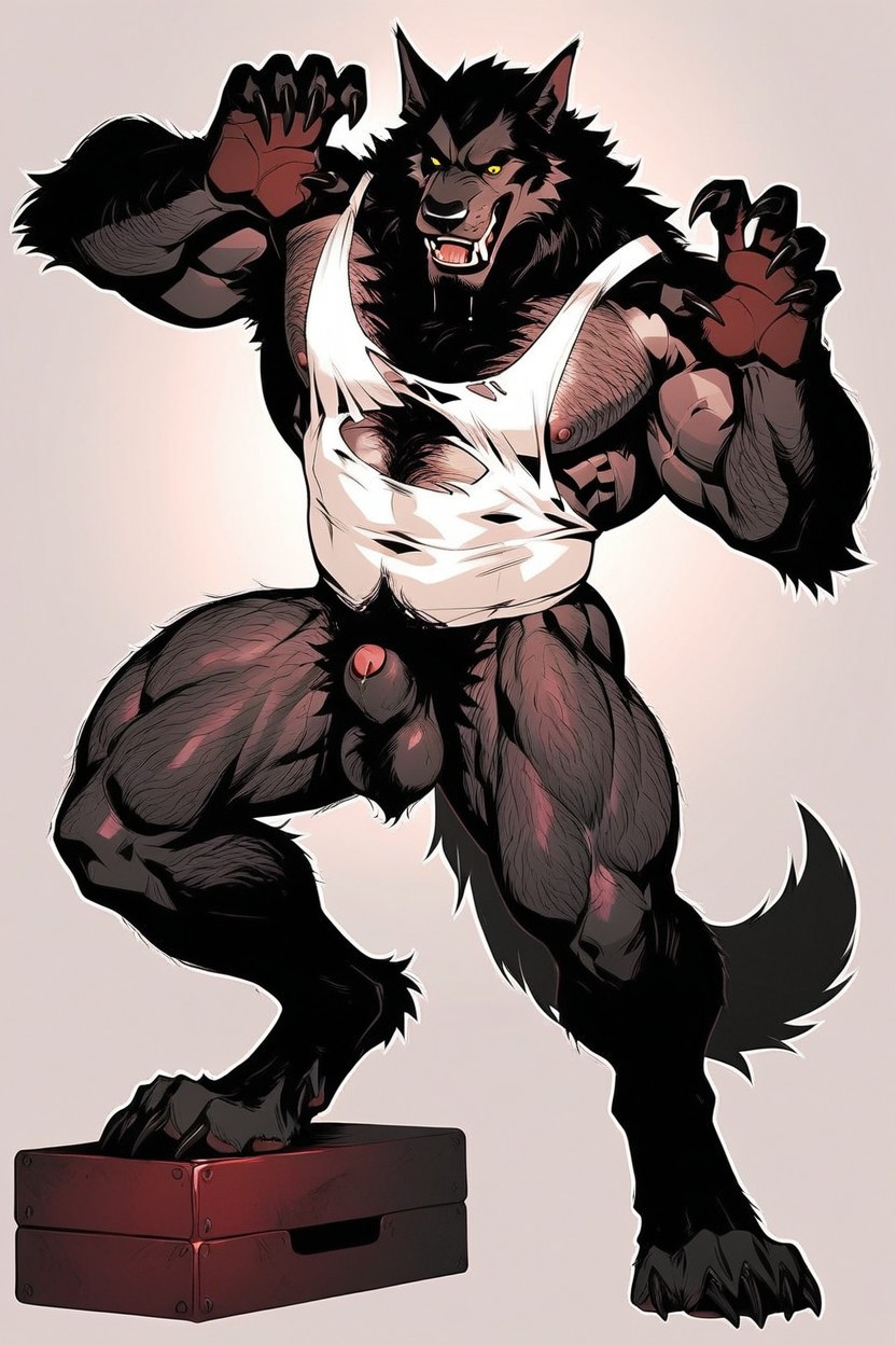 Werewolf Rendering, Dynamic Pose, Hairy Digitigrade Legs AI Gay Porn