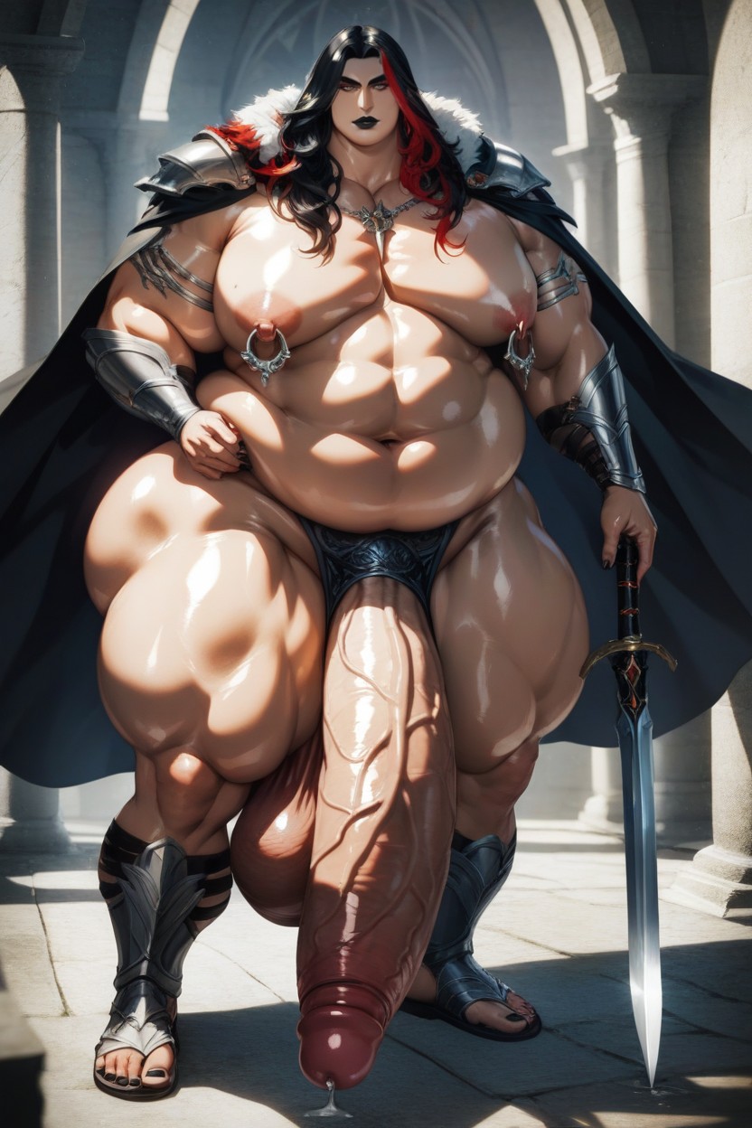 Armor, Black Cape, Impossibly Long Hyper Penis AI Gay Porn