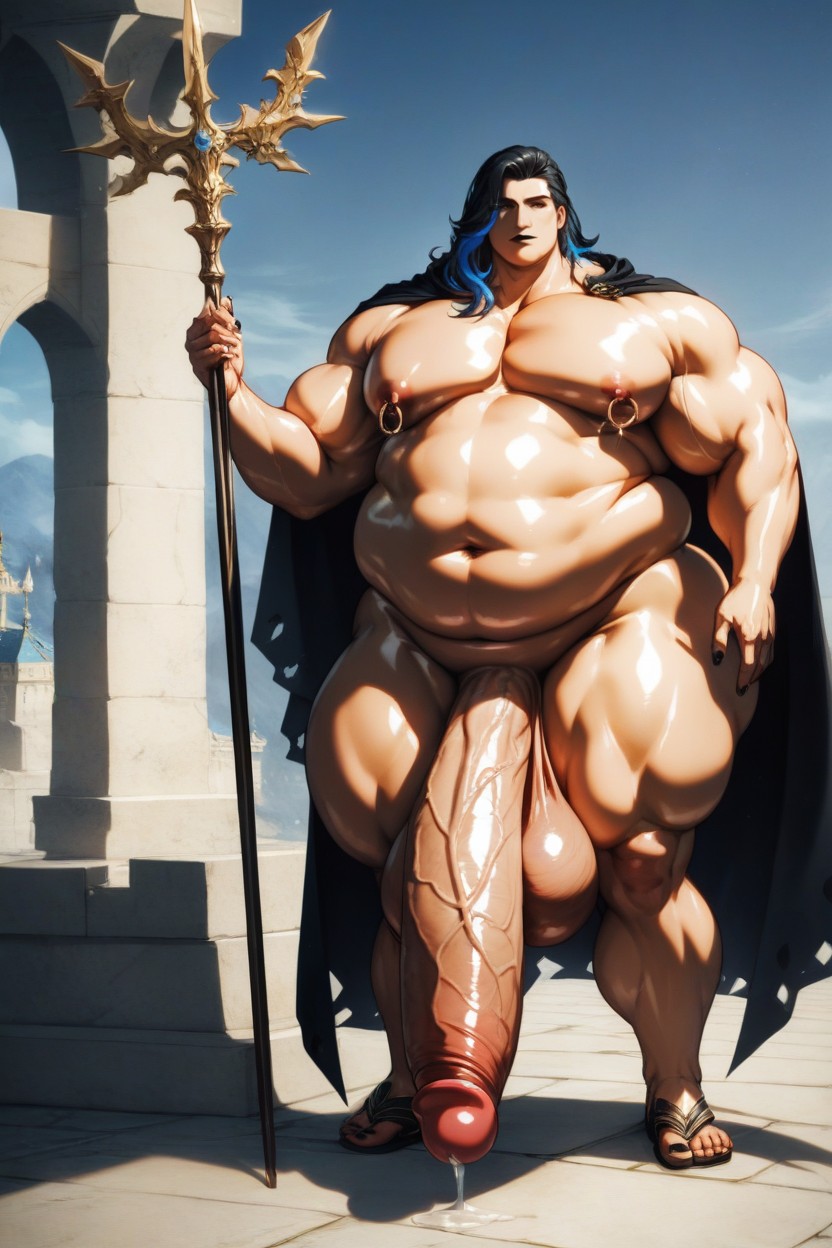 Oiled Skin, Cape, Hyper Cock Longer Than Leg AI Gay Porn