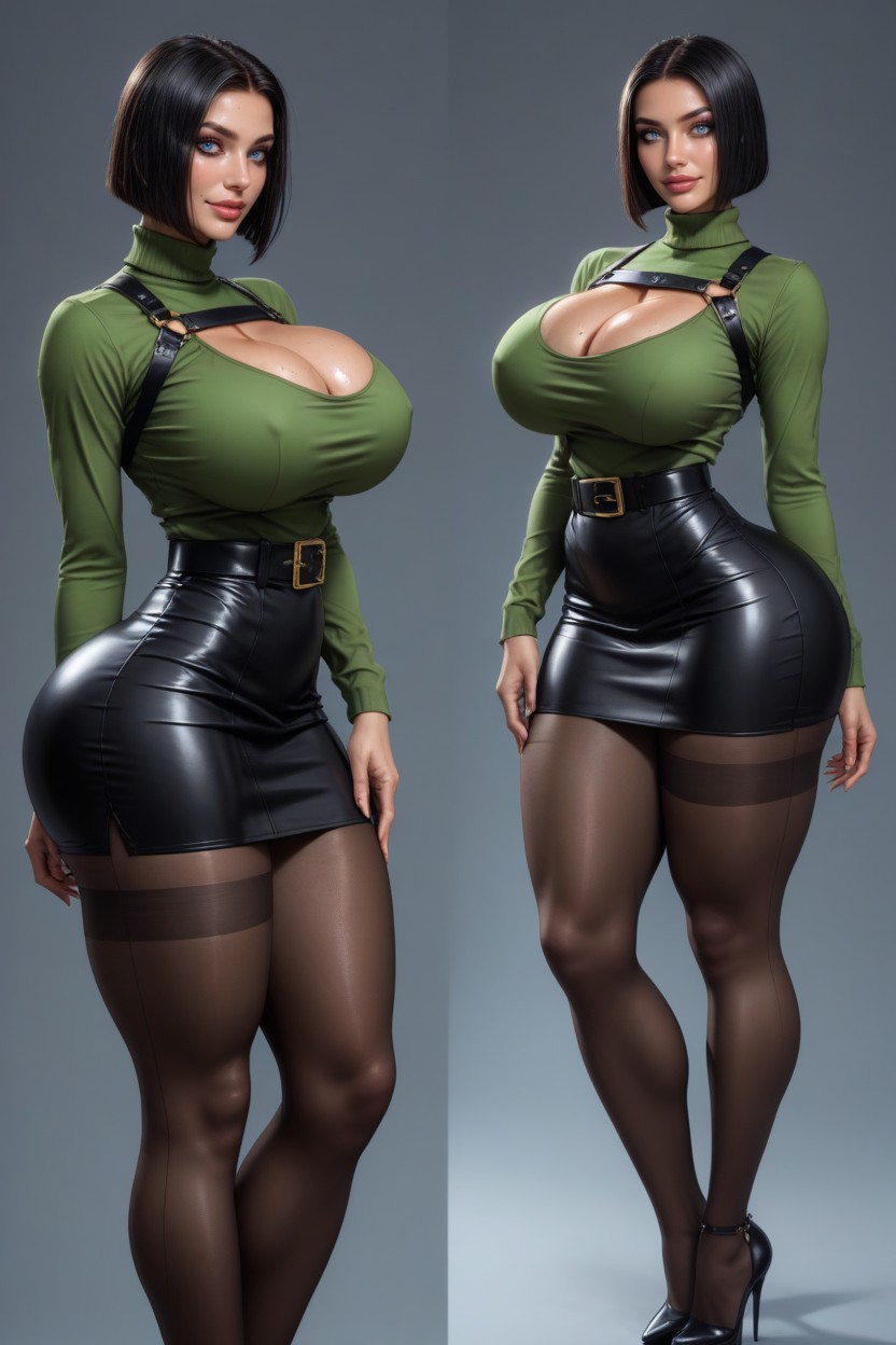 Big Butt, Extremely Big Ass, Blunt Bob Haircut AI Porn