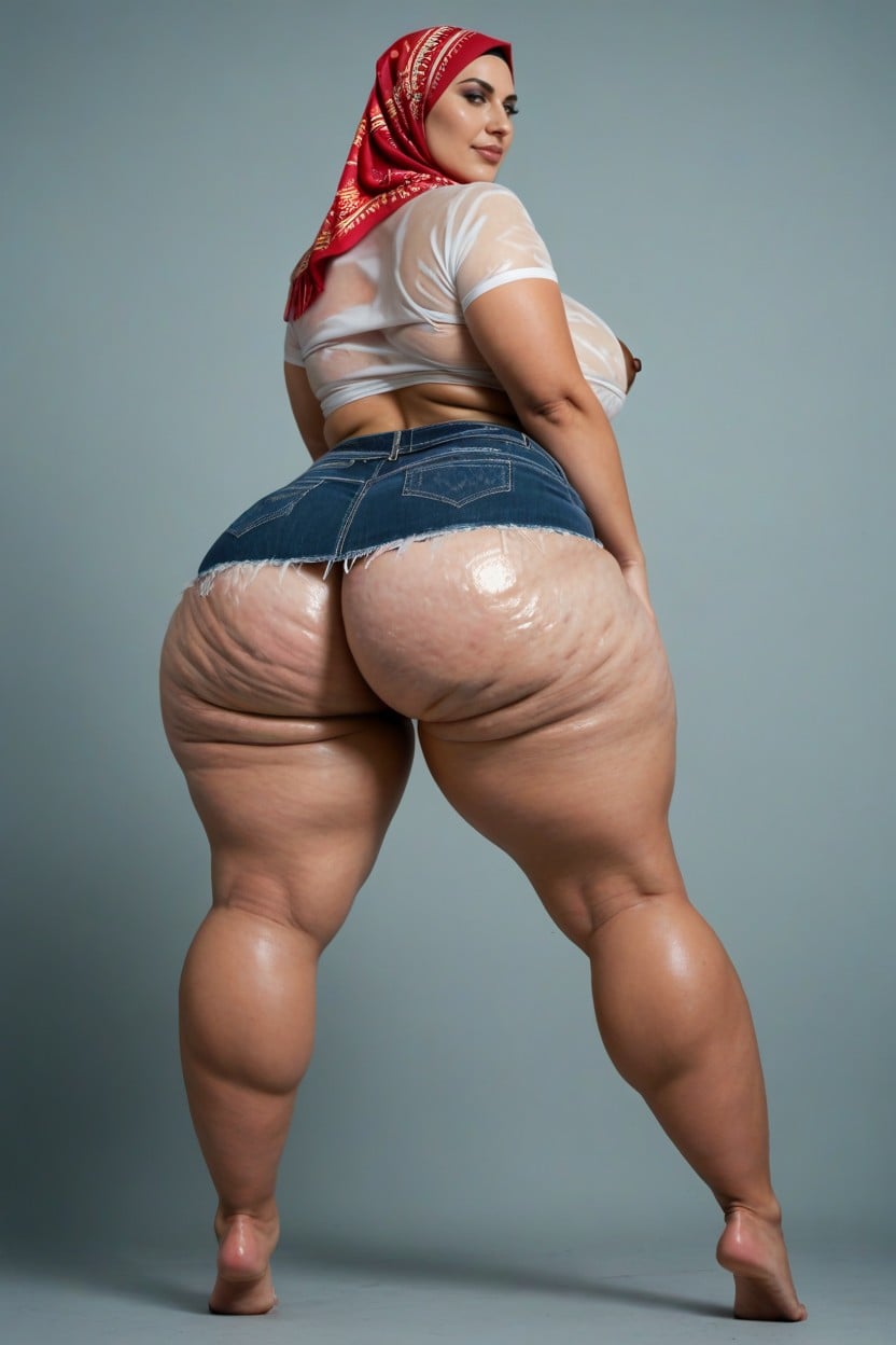 Strapless Top, Jean Shorts, Cellulite On Ass BBW AI Porn