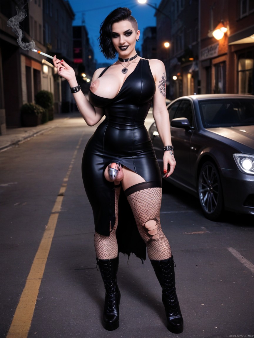 Full Body, Gothic Accesoirs, Black Hair Shemale AI Porn