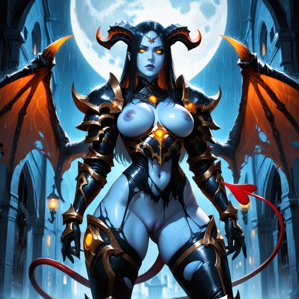 Big Moon, Standing, Gothic AI Porn
