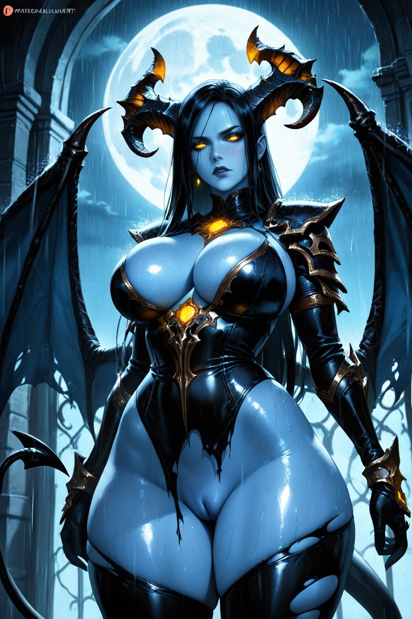 Beautiful Face, Big Moon, Demon Horns AI Porn